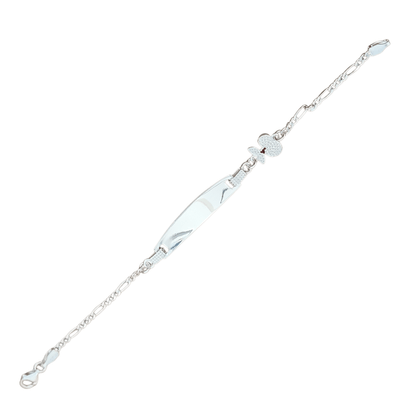 Cherry Charm Kids ID Plate Silver Bracelet 6"L , Figaro Unisex - Great for older Kids 6 to 10 years