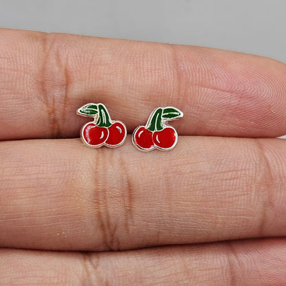 Cherry Silver Stud Earrings for Kids