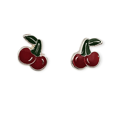 Cherry Silver Stud Earrings for Kids