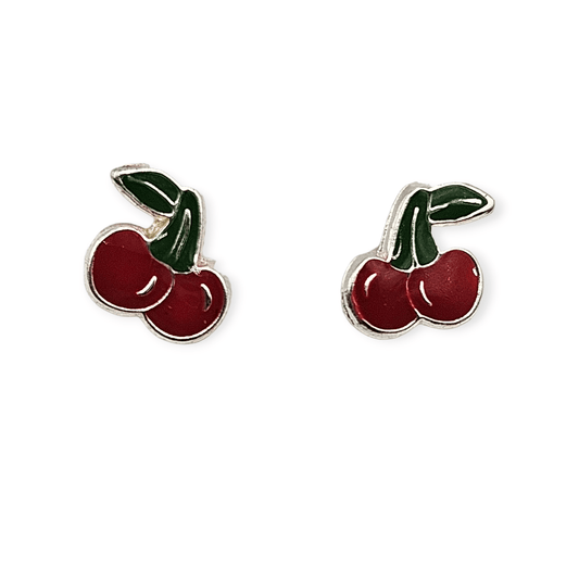 Cherry Silver Stud Earrings for Kids