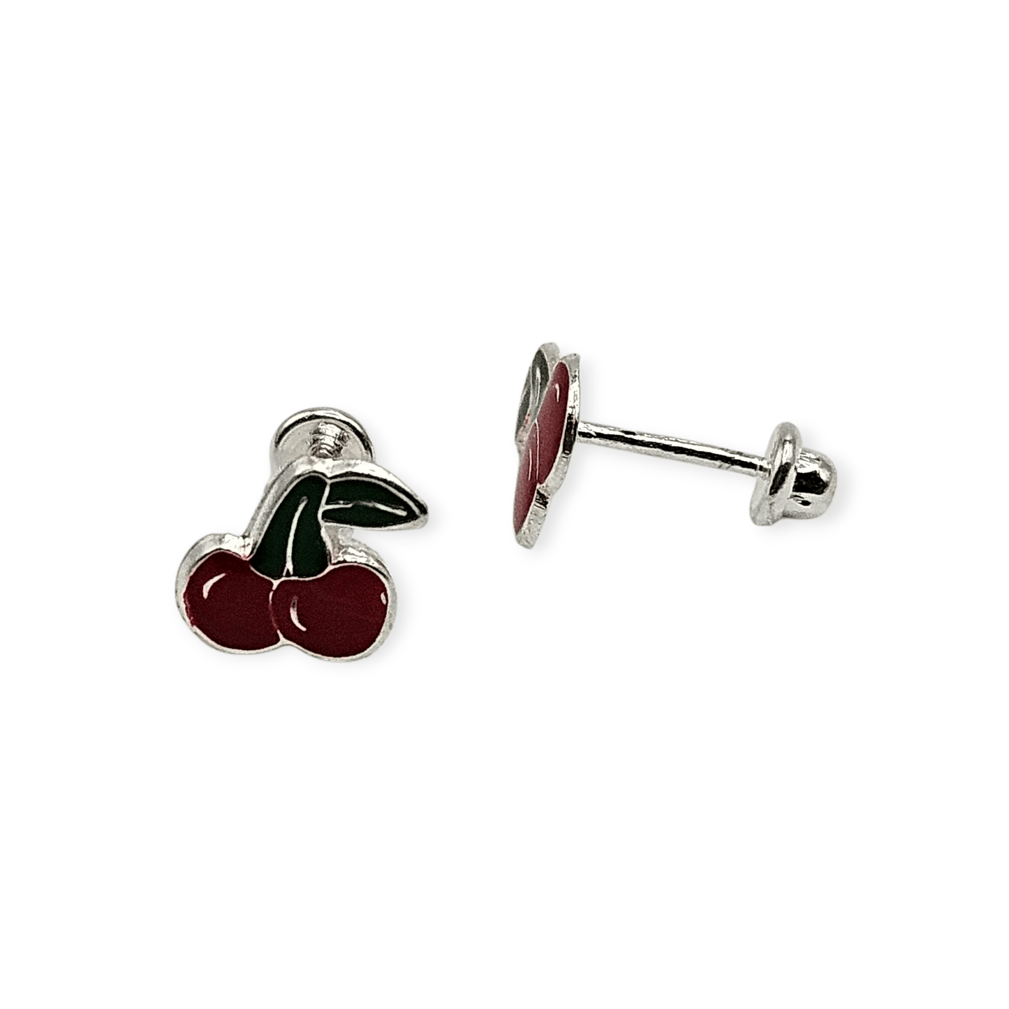 Cherry Silver Stud Earrings for Kids