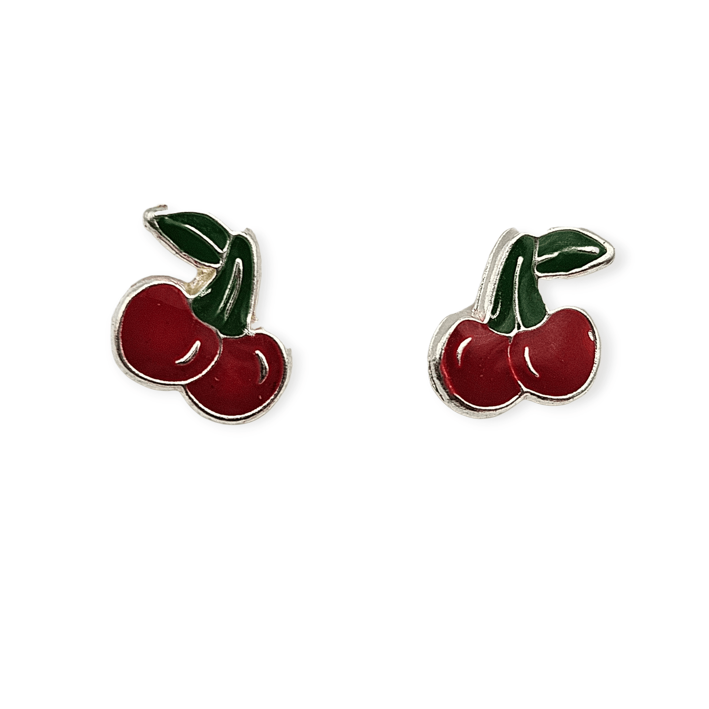 Cherry Silver Stud Earrings for Kids