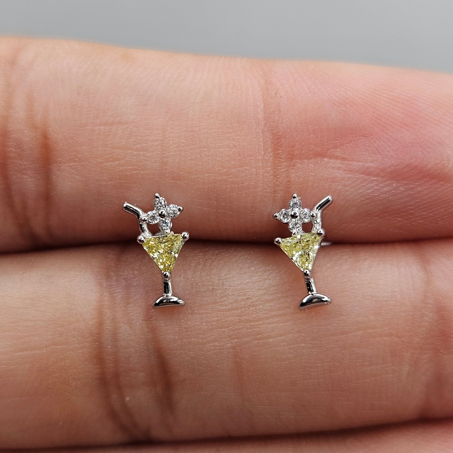 Cocktail Cup Stud Earrings Silver 925 for Women