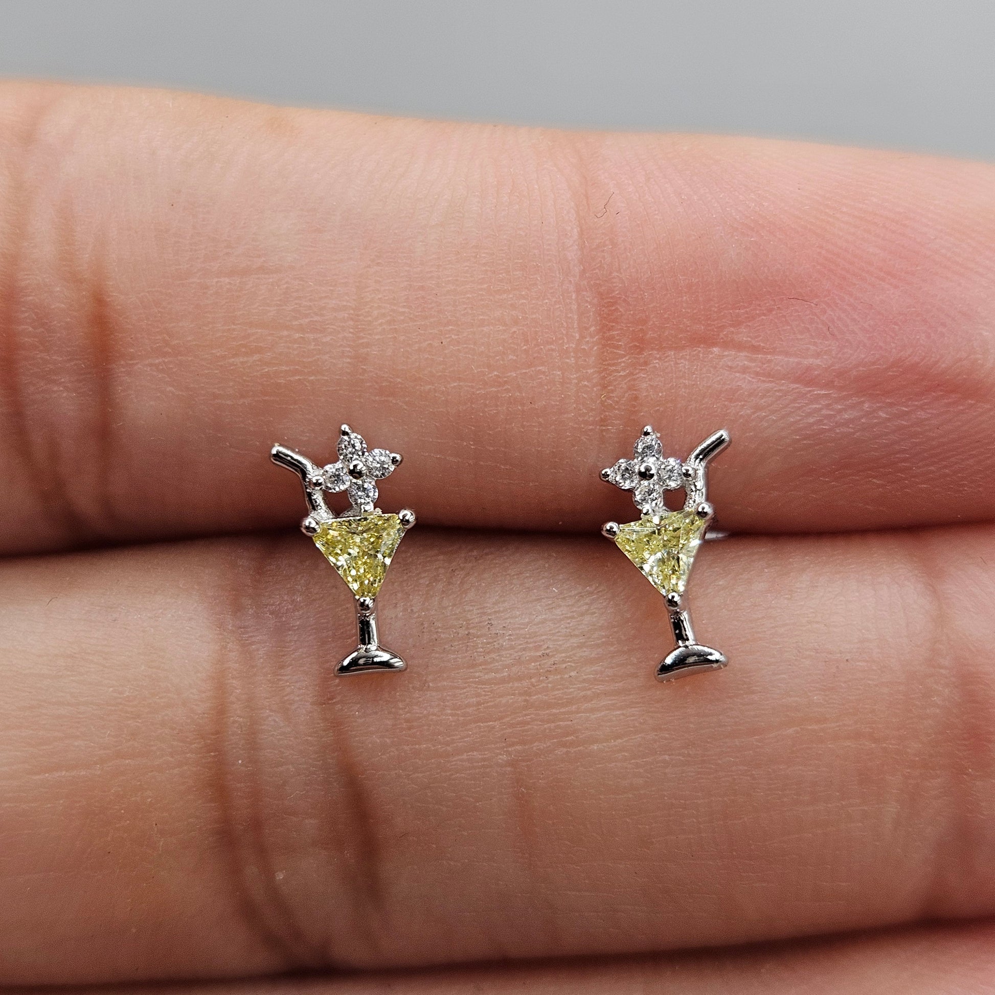 Cocktail Cup Stud Earrings Silver 925 for Women