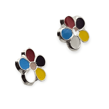 Colorfull Flower Stud Earrings for Girls 925 Silver