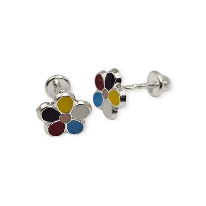 Colorfull Flower Stud Earrings for Girls 925 Silver