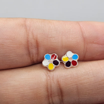 Colorfull Flower Stud Earrings for Girls 925 Silver