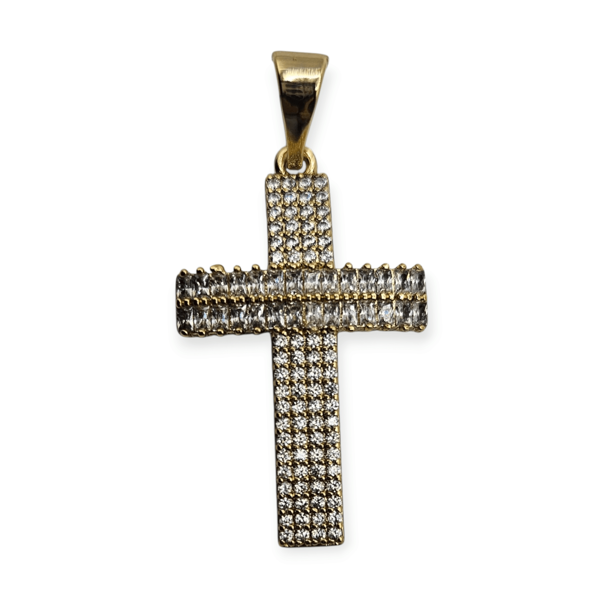Cross 14K Gold Plated Necklace 19in Cuban Style Chain