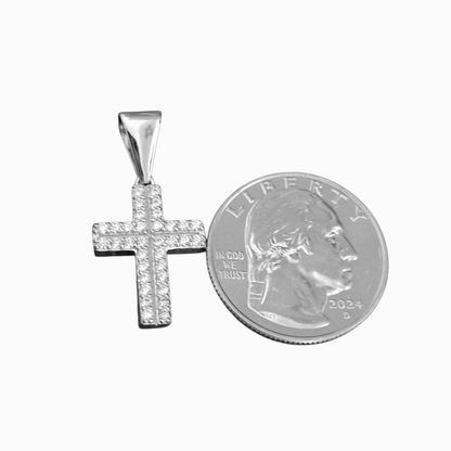 Cross Pendant Silver 925 Sparkling White Cubic Zirconia Stones Round Bail