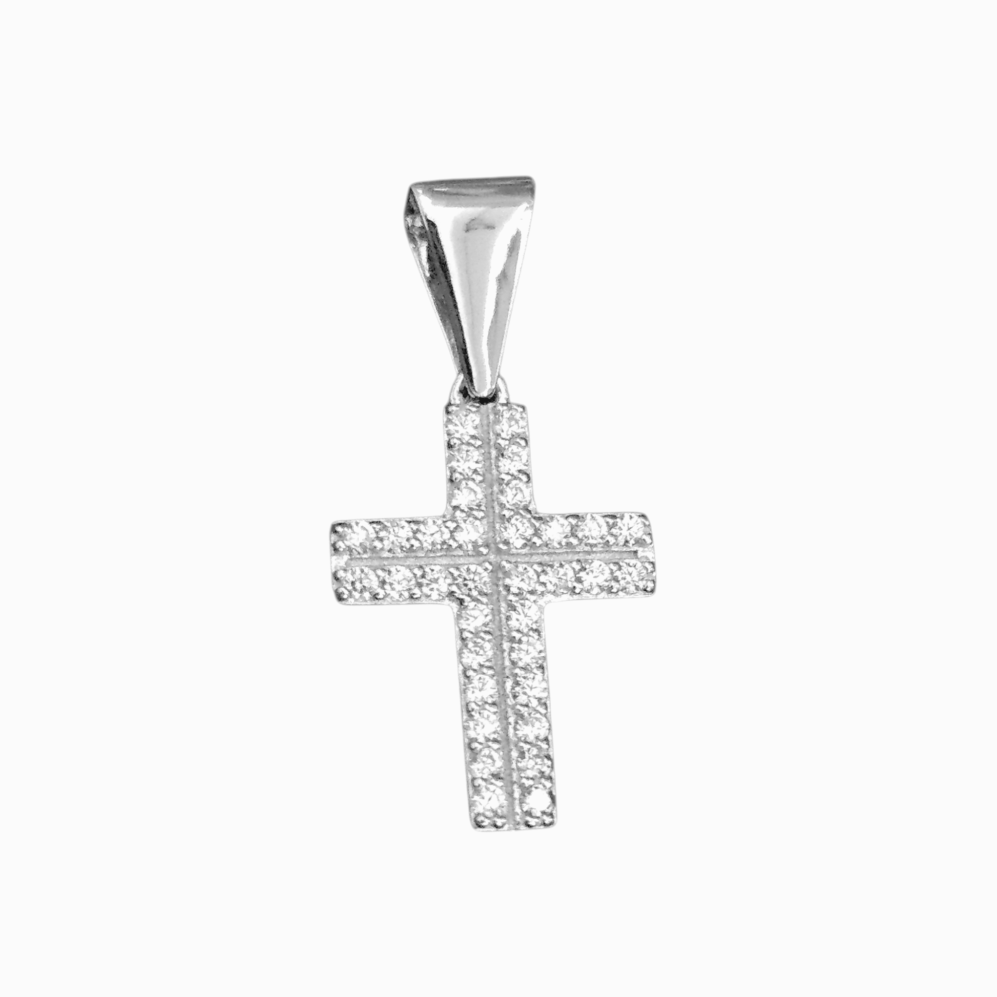 Cross Pendant Silver 925 Sparkling White Cubic Zirconia Stones Round Bail
