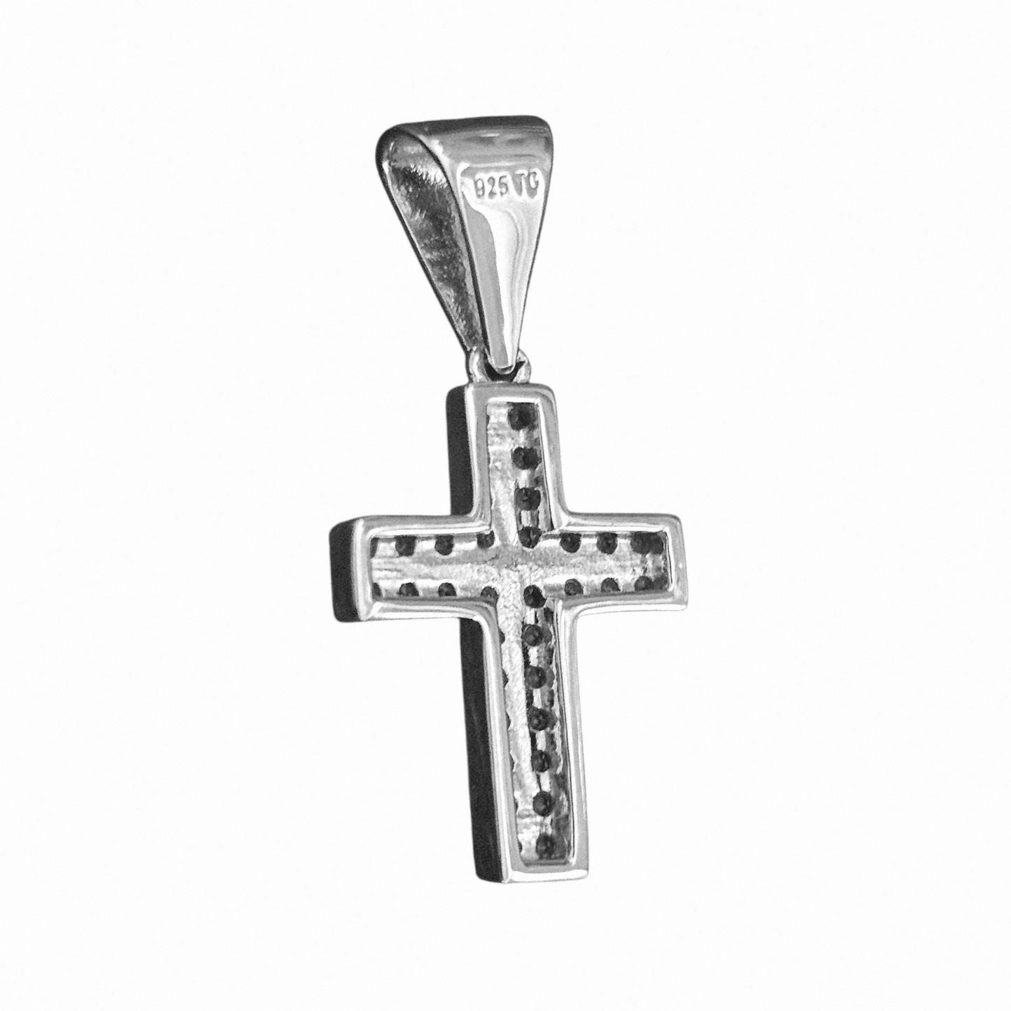 Cross Pendant Silver 925 Sparkling White Cubic Zirconia Stones Round Bail