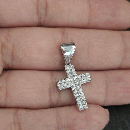 Cross Pendant Silver 925 Sparkling White Cubic Zirconia Stones Round Bail
