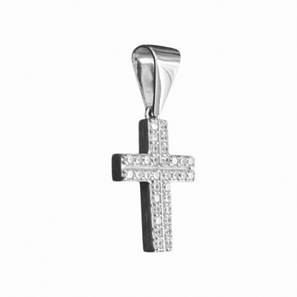 Cross Pendant Silver 925 Sparkling White Cubic Zirconia Stones Round Bail