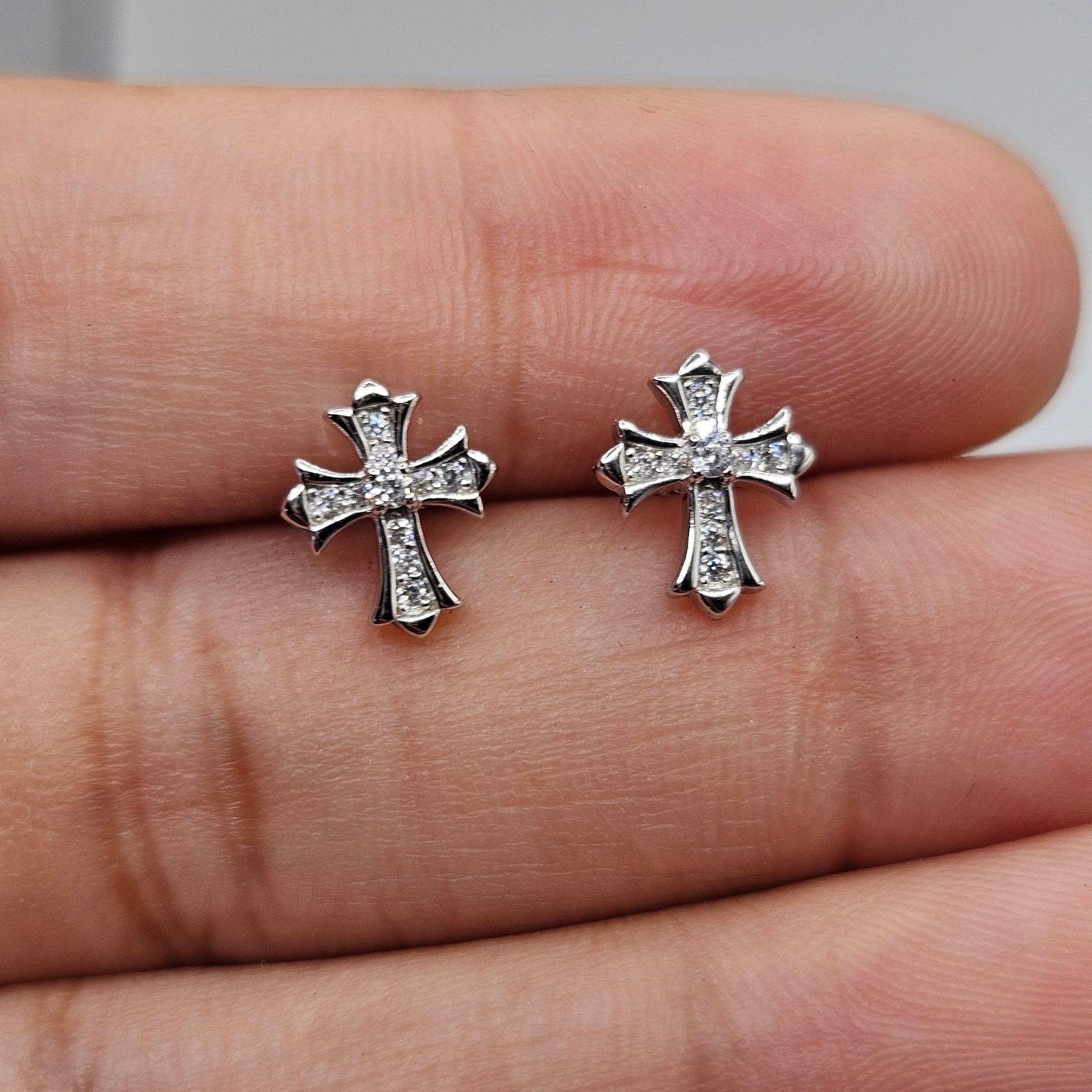 Cross Stud Earrings Silver 925 with Cubic Zirconia Stones