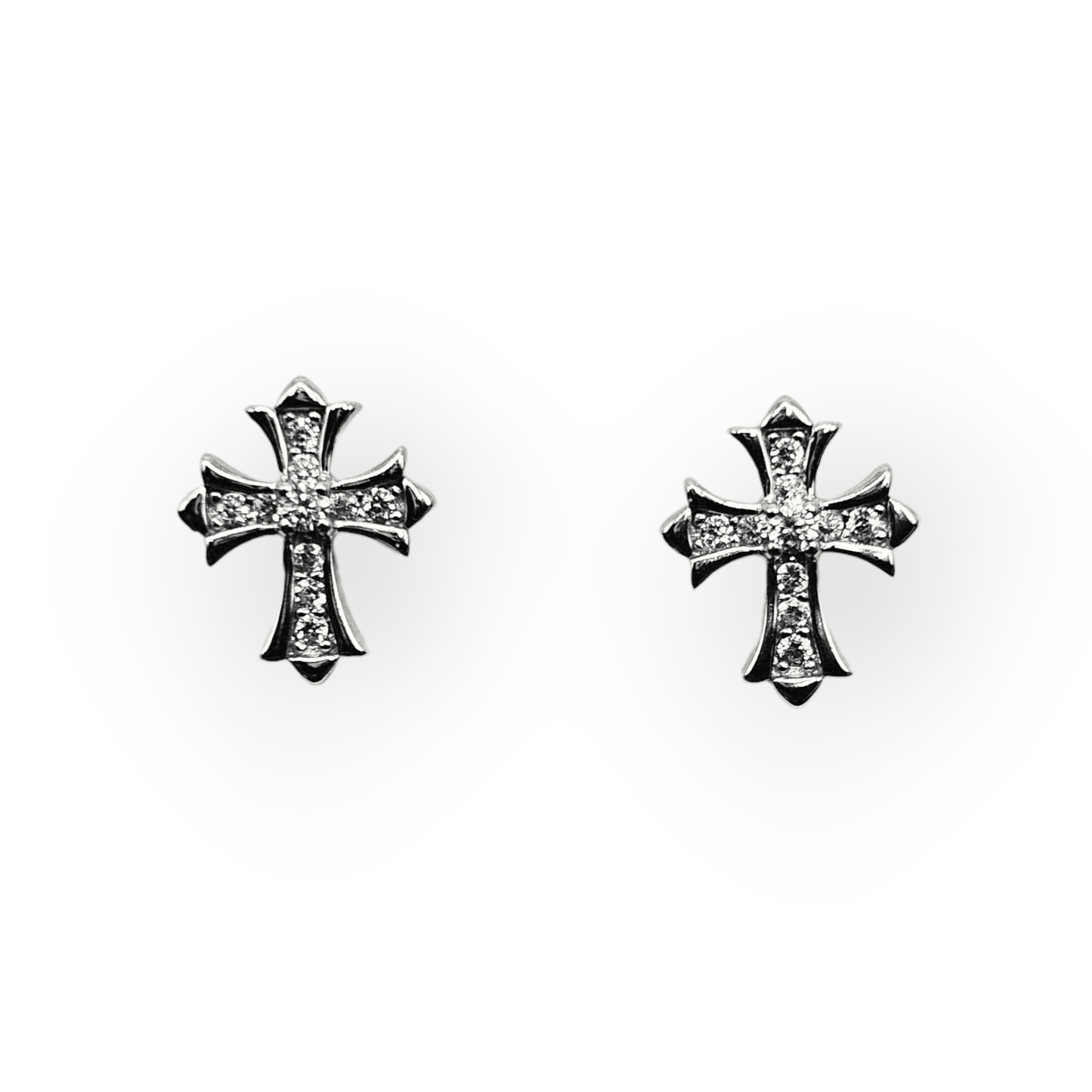 Cross Stud Earrings Silver 925 with Cubic Zirconia Stones
