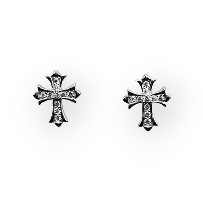 Cross Stud Earrings Silver 925 with Cubic Zirconia Stones
