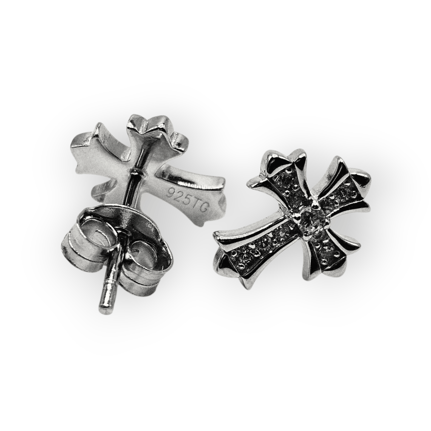 Cross Stud Earrings Silver 925 with Cubic Zirconia Stones