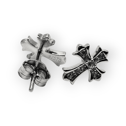 Cross Stud Earrings Silver 925 with Cubic Zirconia Stones