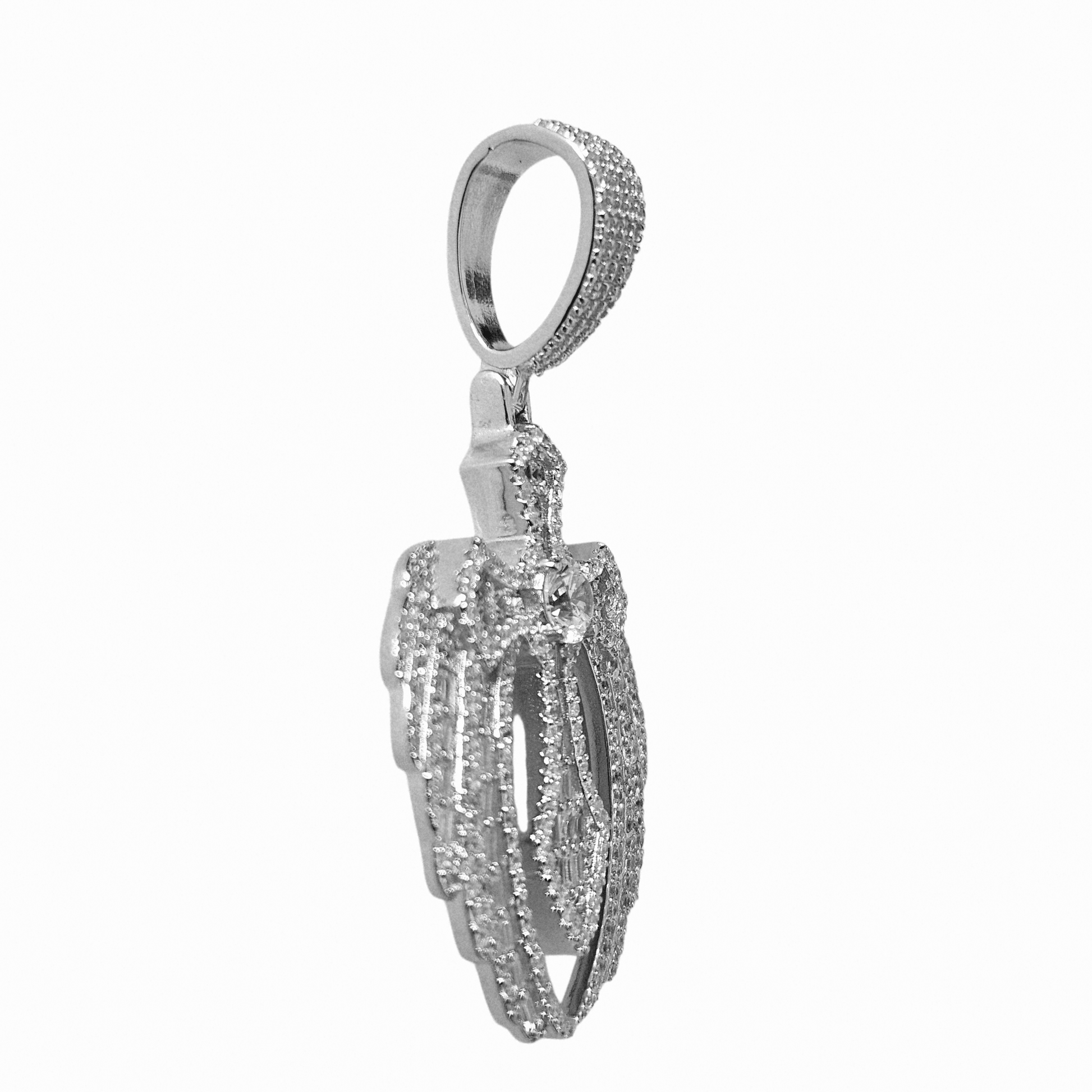 Cross with Angel Wings Pendant Silver S925 with White Cubic Zirconia Stones Large Fancy Bail