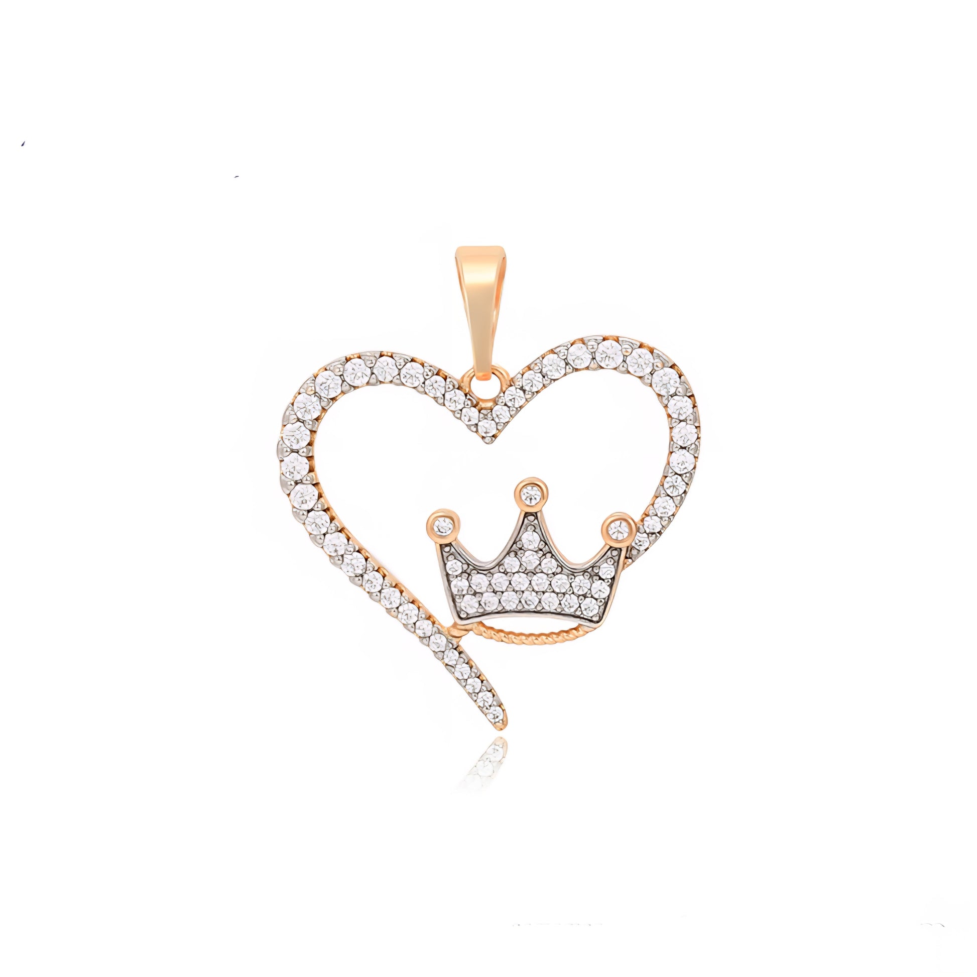 Crown Heart 14K Gold Plated Pendant CZ Unisex