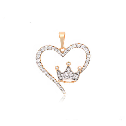 Crown Heart 14K Gold Plated Pendant CZ Unisex