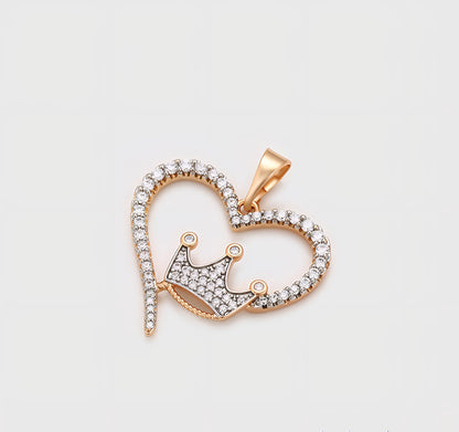 Crown Heart 14K Gold Plated Pendant CZ Unisex