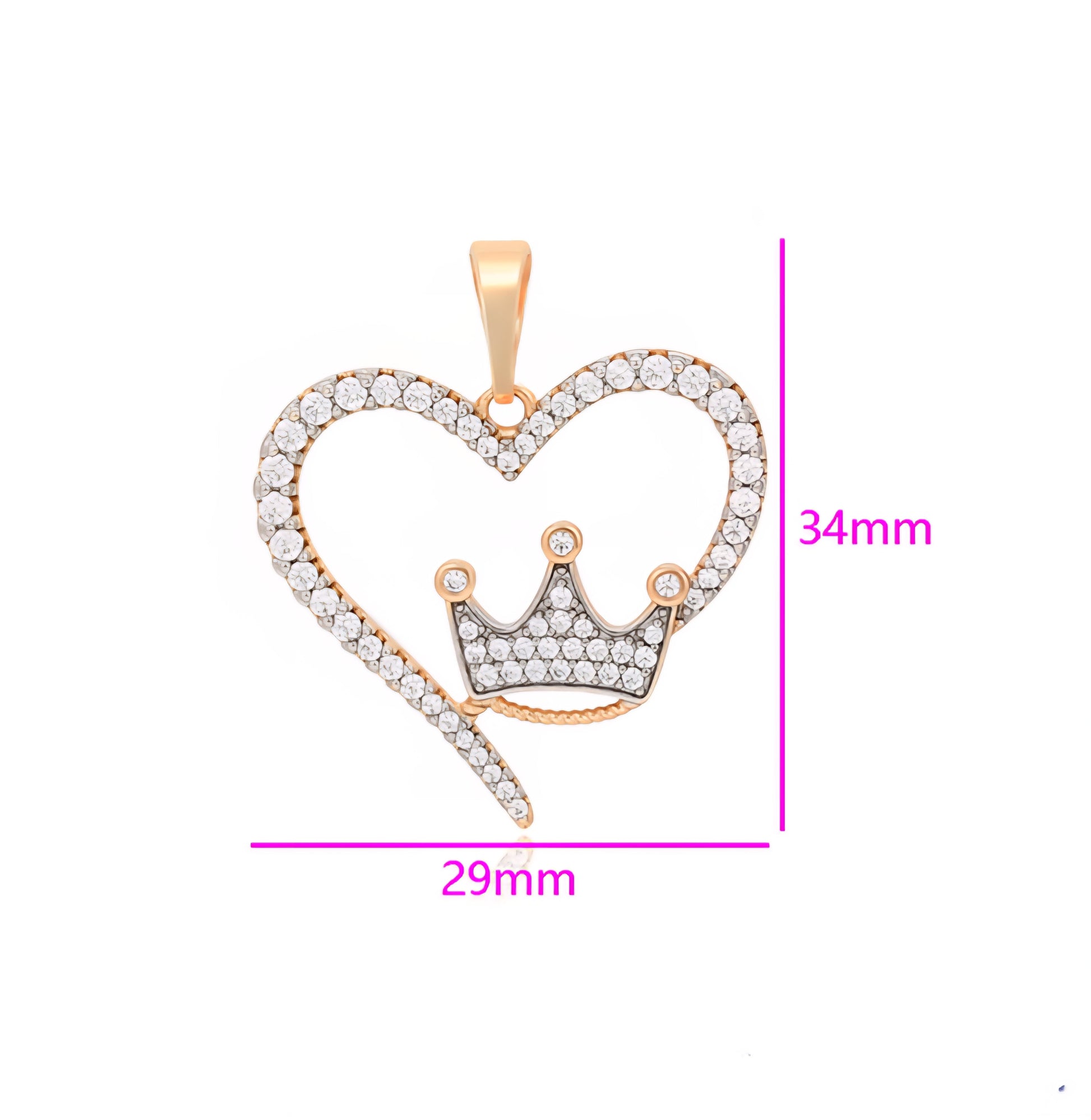 Crown Heart 14K Gold Plated Pendant CZ Unisex