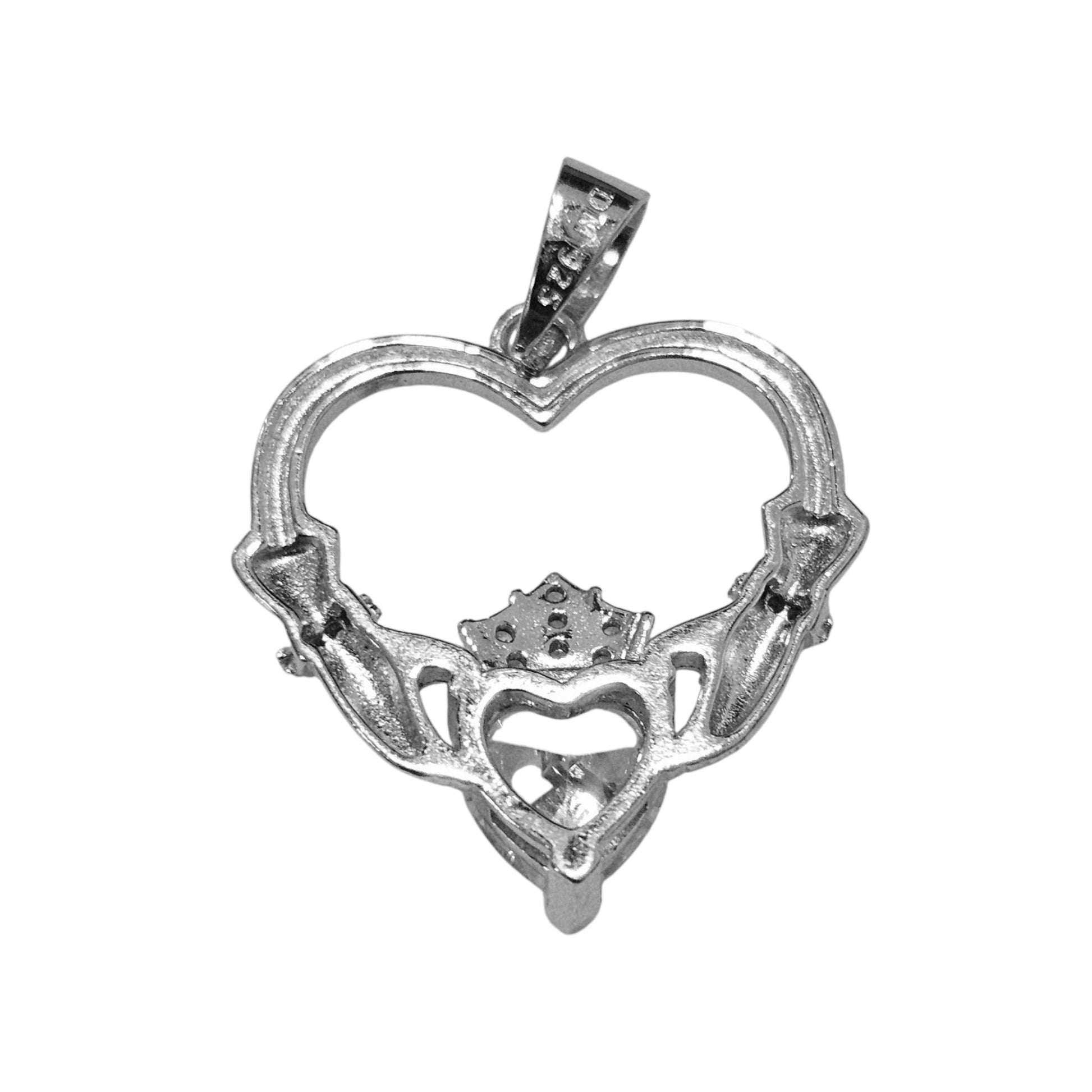 Crown Heart Silver Pendant Sterling Silver