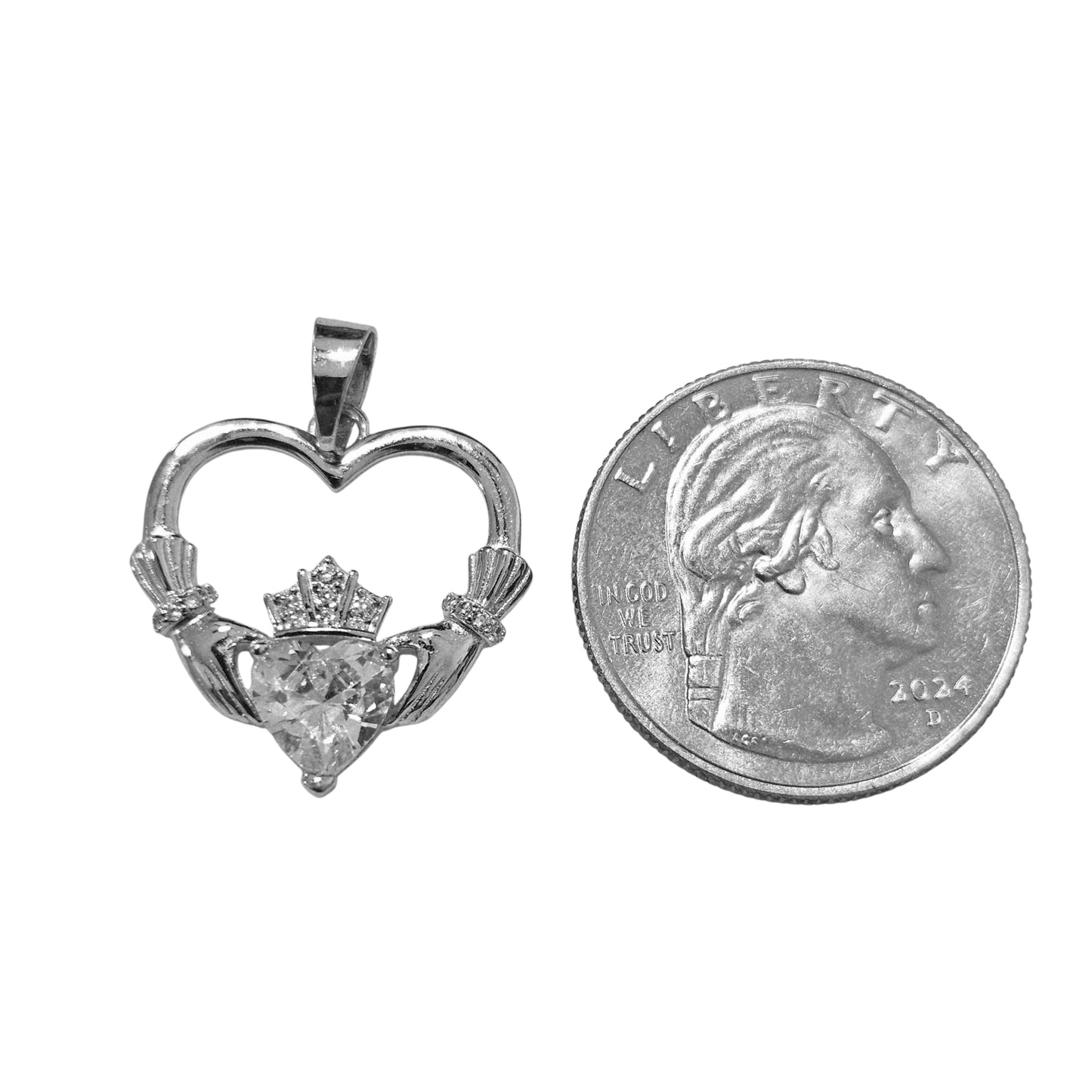 Crown Heart Silver Pendant Sterling Silver