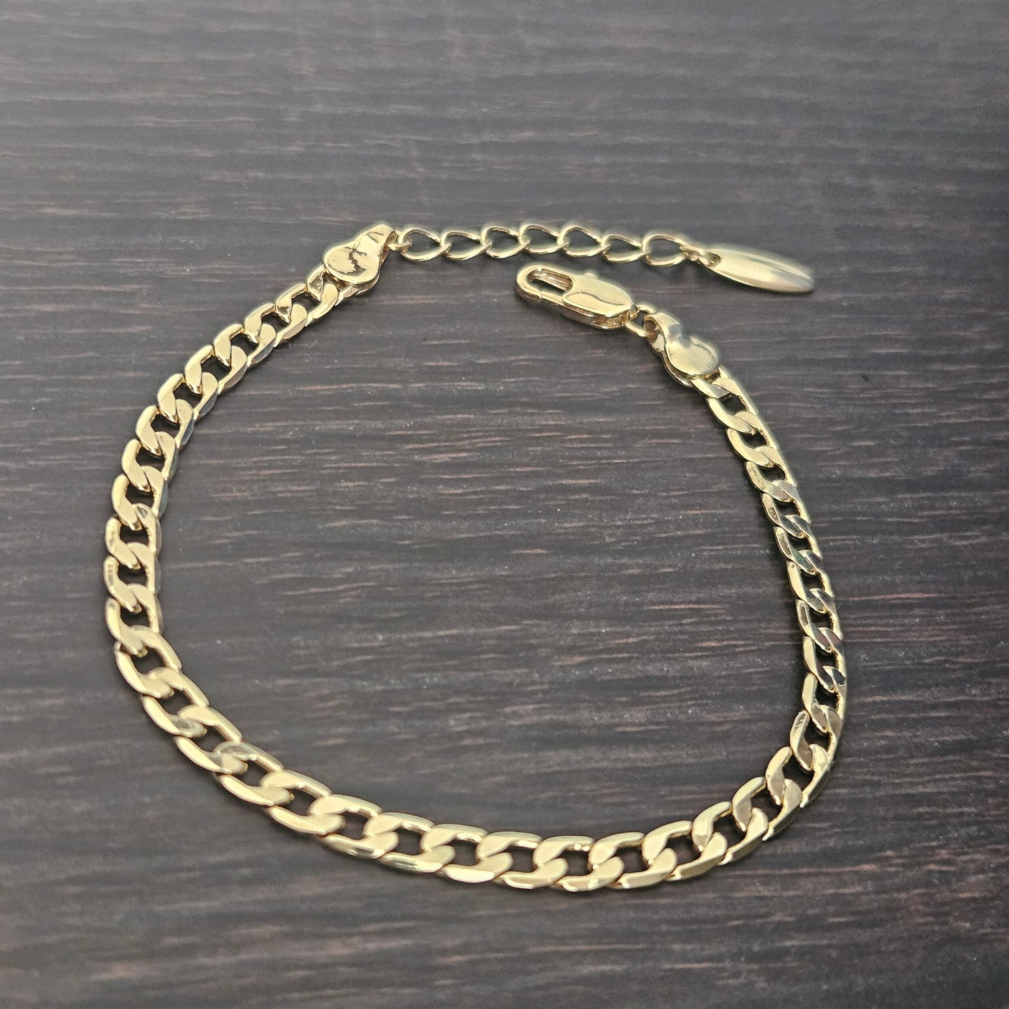 Cuban Style 14k Gold Plated Bracelet for Women 7in Adjustable