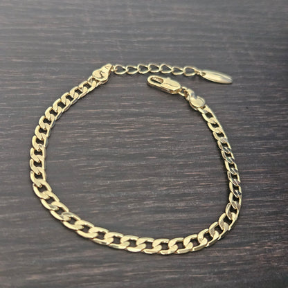 Cuban Style 14k Gold Plated Bracelet for Women 7in Adjustable