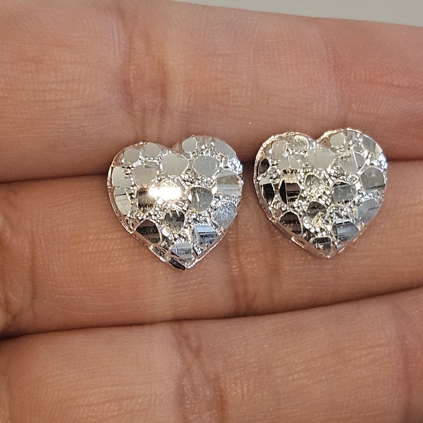 Cushion Heart Nugget Stud Earrings Silver 925