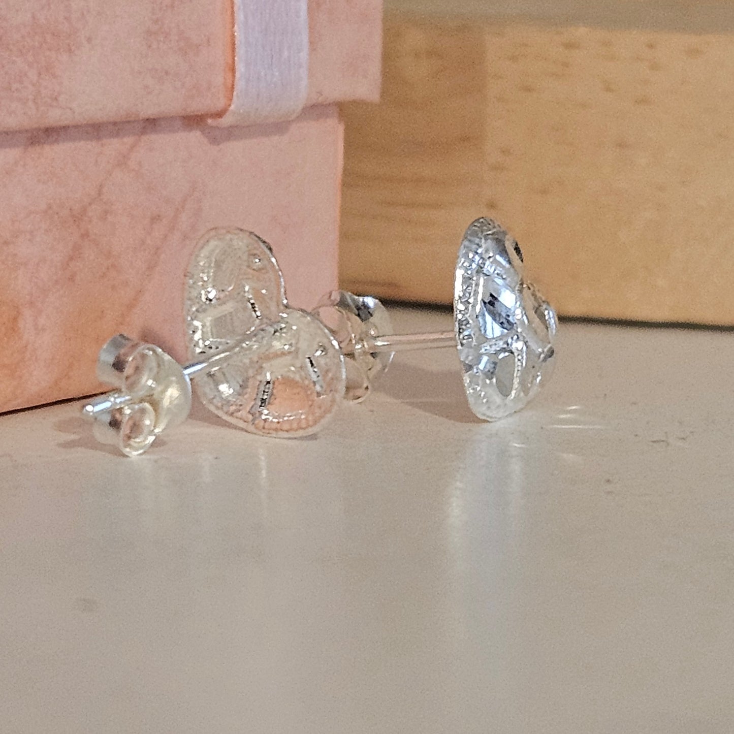 Cushion Heart Nugget Stud Earrings Silver 925