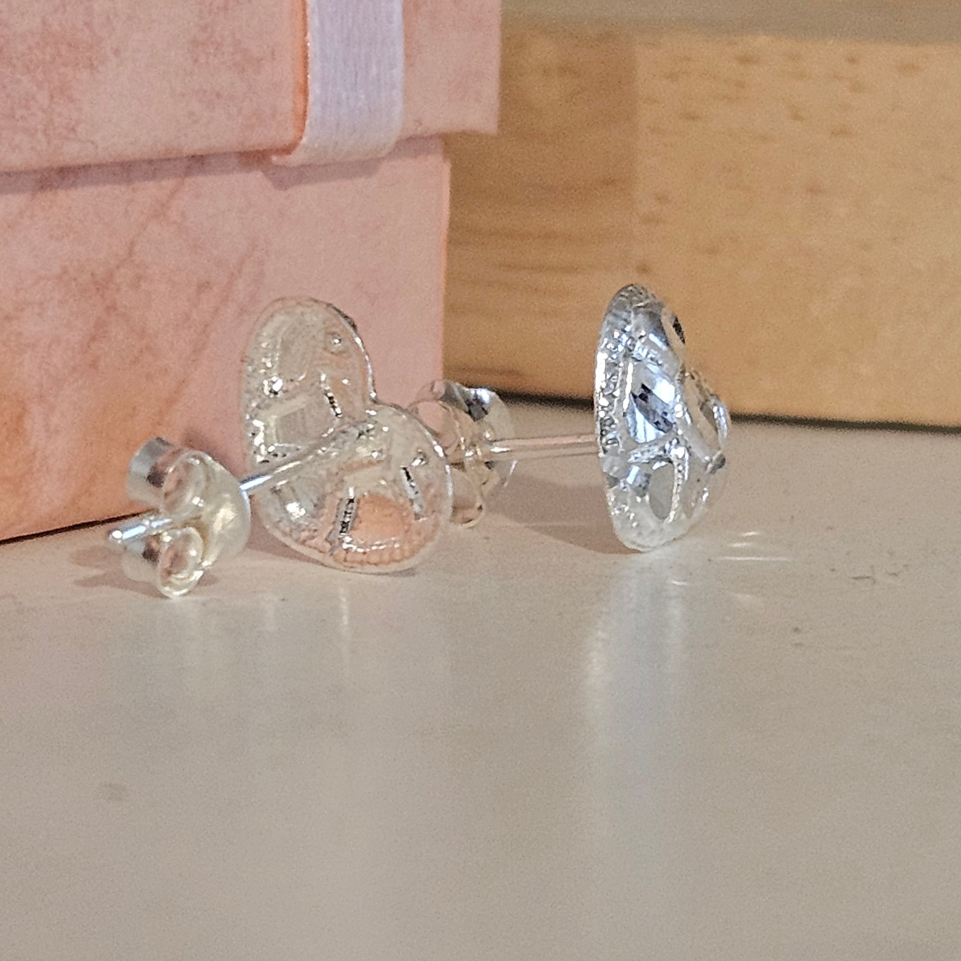 Cushion Heart Nugget Stud Earrings Silver 925