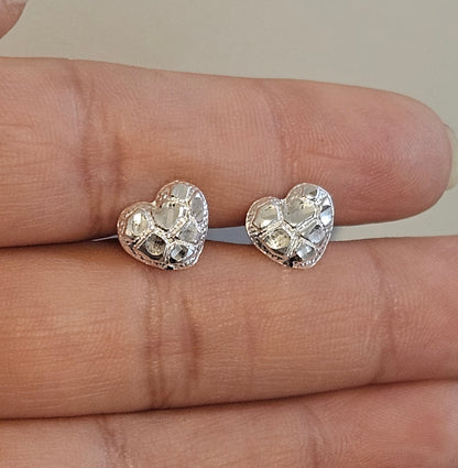 Cushion Heart Nugget Stud Earrings Silver 925