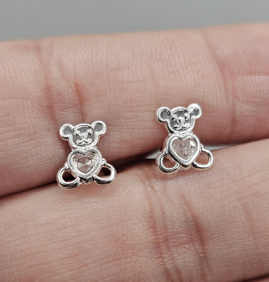 Cute Bear Stud Earrings for Girls 925 Silver