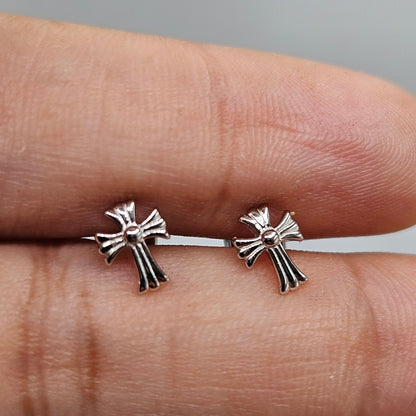 Dainty Cross Stud Earrings Silver 925