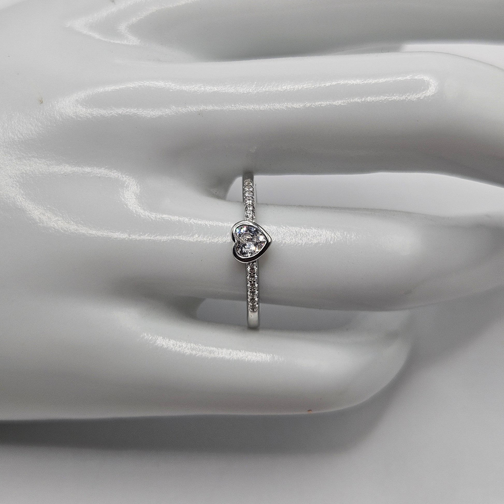 Dainty Heart Solid Silver 925 Ring Band with White Cubic Zirconia Stones