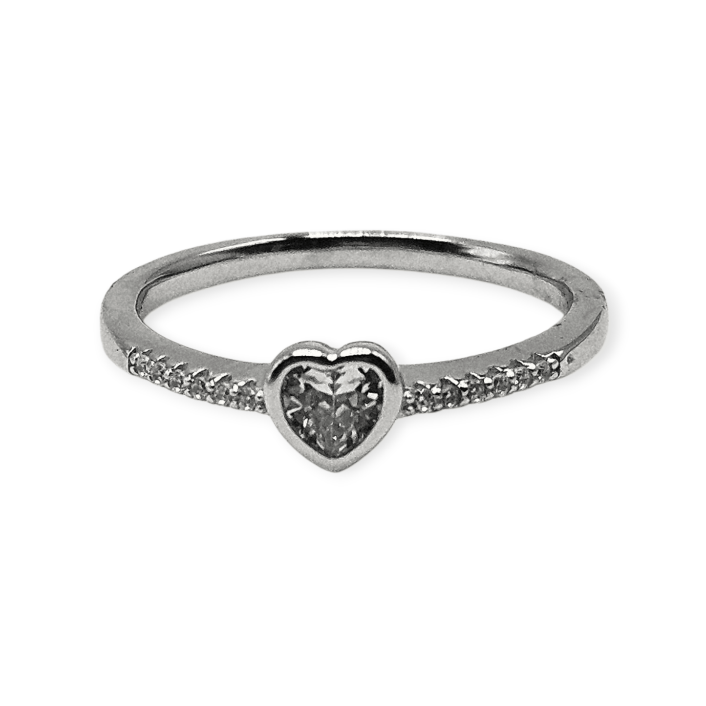 Dainty Heart Solid Silver 925 Ring Band with White Cubic Zirconia Stones