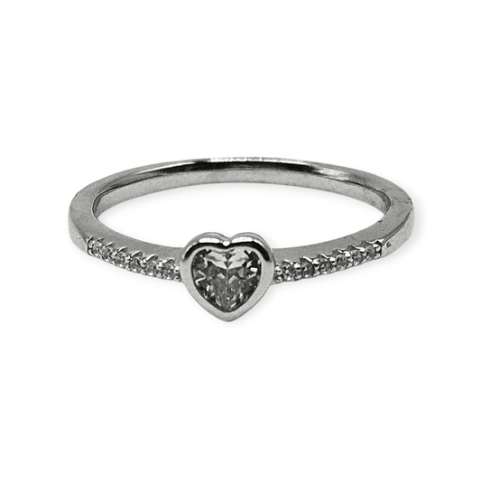 Dainty Heart Solid Silver 925 Ring Band with White Cubic Zirconia Stones