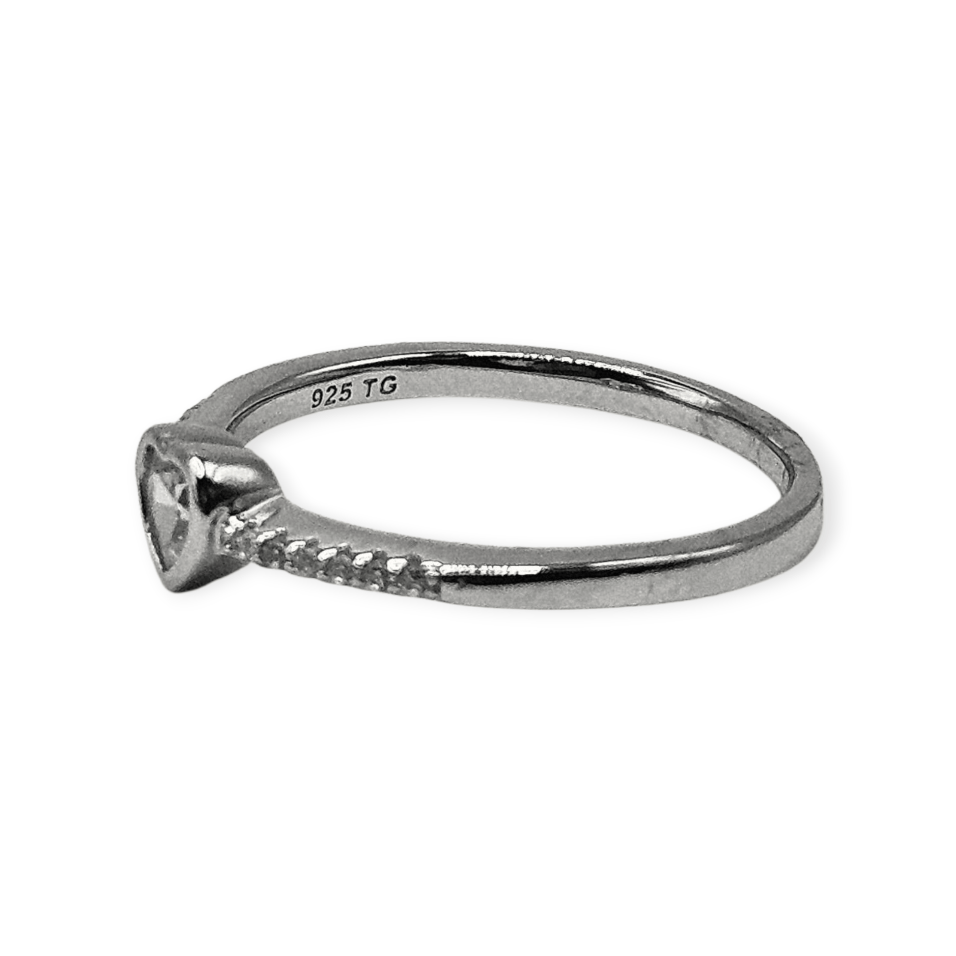 Dainty Heart Solid Silver 925 Ring Band with White Cubic Zirconia Stones