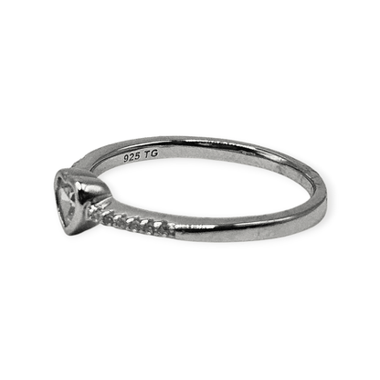 Dainty Heart Solid Silver 925 Ring Band with White Cubic Zirconia Stones