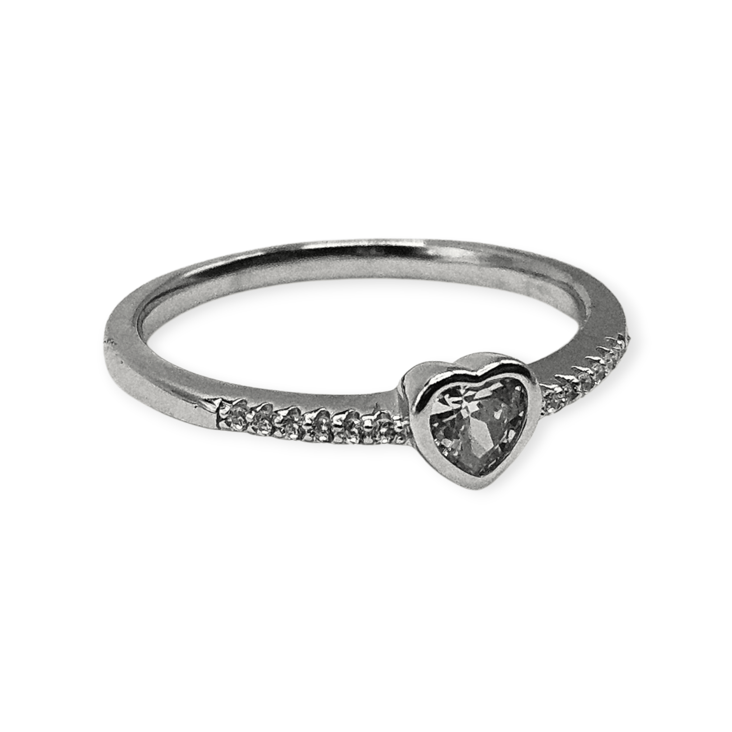 Dainty Heart Solid Silver 925 Ring Band with White Cubic Zirconia Stones