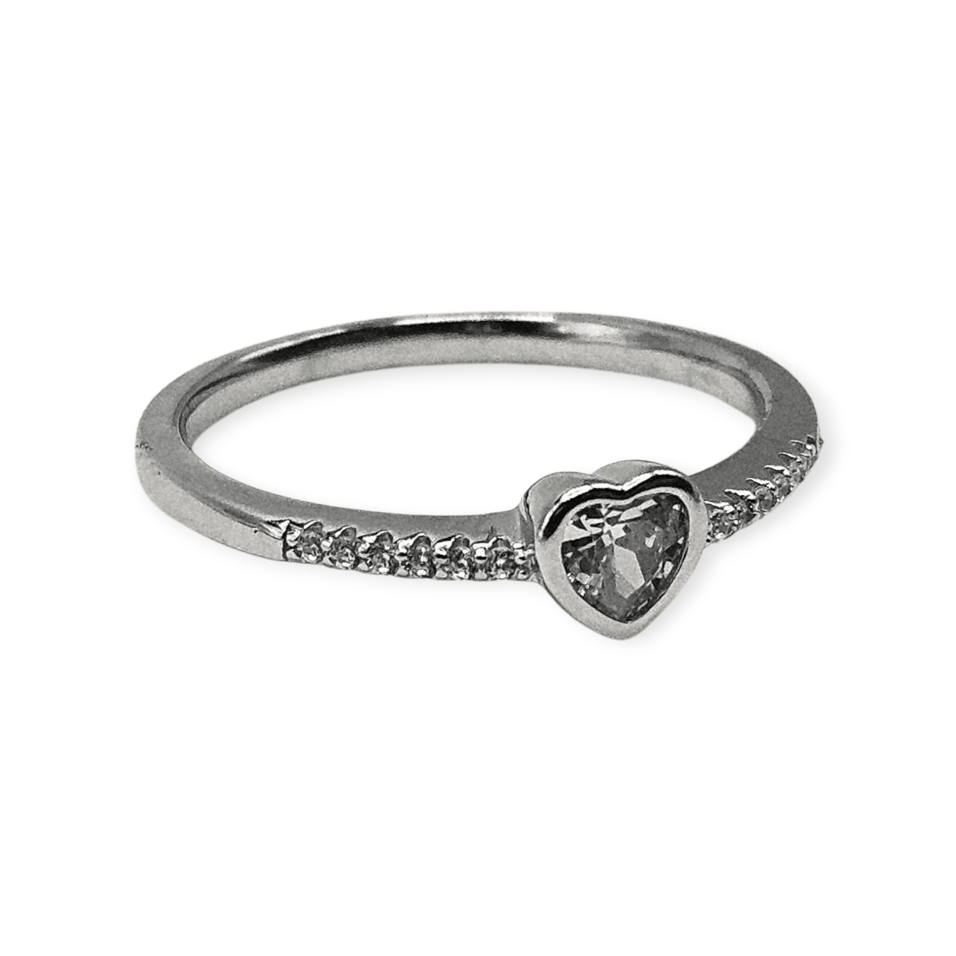 Dainty Heart Solid Silver 925 Ring Band with White Cubic Zirconia Stones