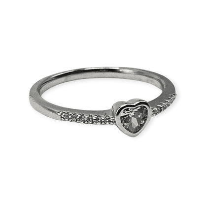 Dainty Heart Solid Silver 925 Ring Band with White Cubic Zirconia Stones