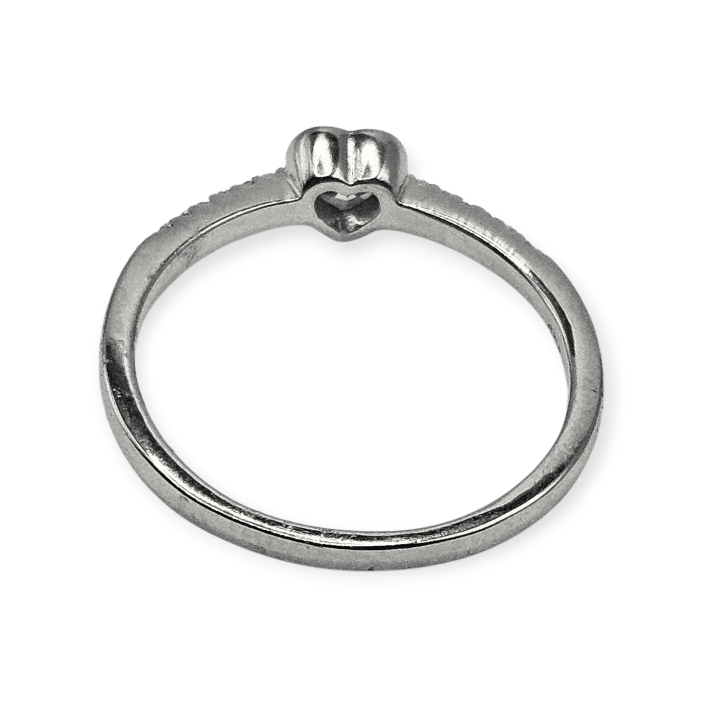 Dainty Heart Solid Silver 925 Ring Band with White Cubic Zirconia Stones