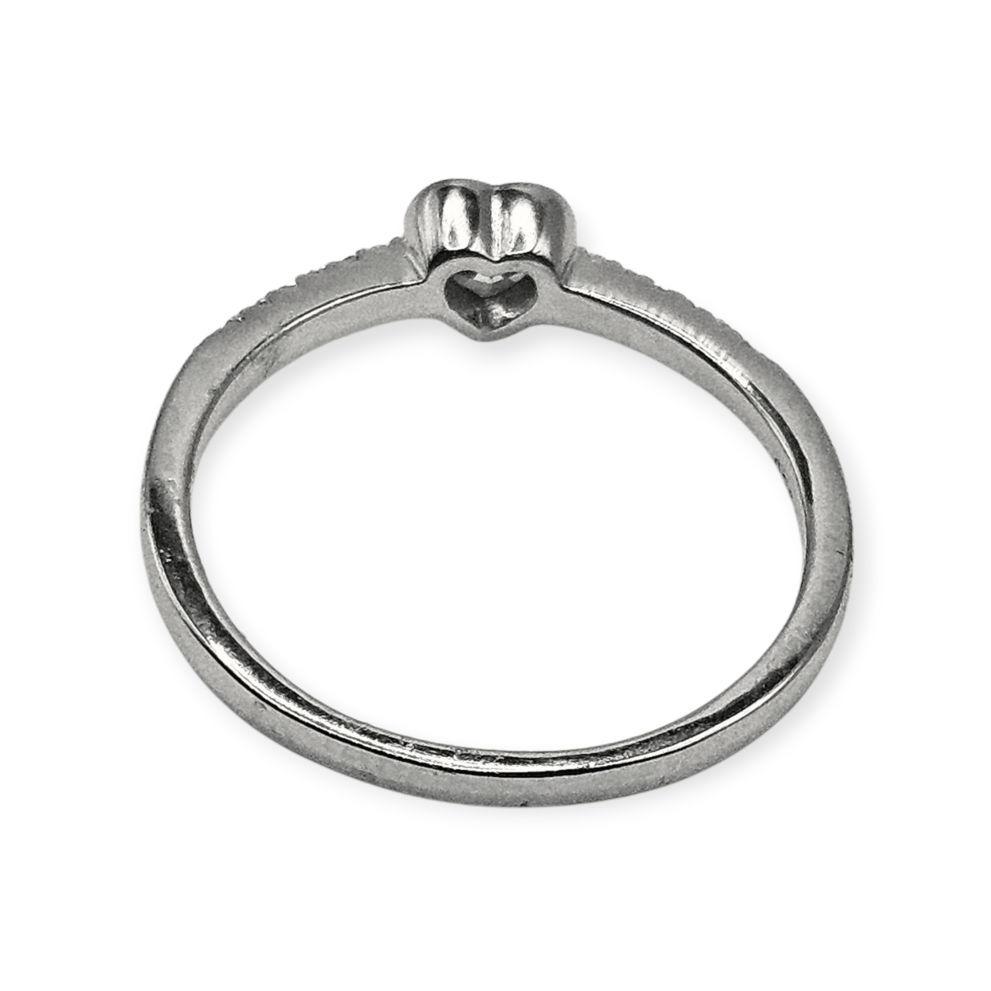 Dainty Heart Solid Silver 925 Ring Band with White Cubic Zirconia Stones