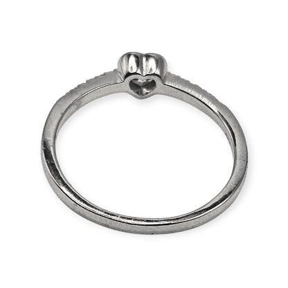 Dainty Heart Solid Silver 925 Ring Band with White Cubic Zirconia Stones