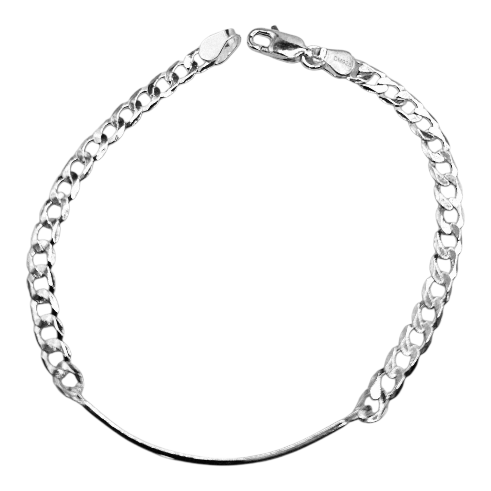 Dainty ID Plate Sterling Silver 925 7"L Bracelet Cuban Unisex - Free Laser Engraving Great for Kids