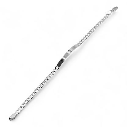 Dainty ID Plate Sterling Silver 925 7"L Bracelet Cuban Unisex - Free Laser Engraving Great for Kids